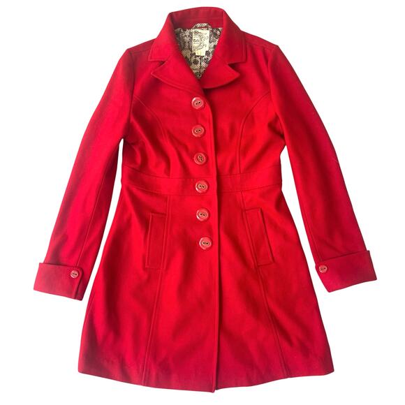 Tulle Anthropologie Red Wool Blend Coat Women’s L Button Front - Lined - Picture 1 of 13